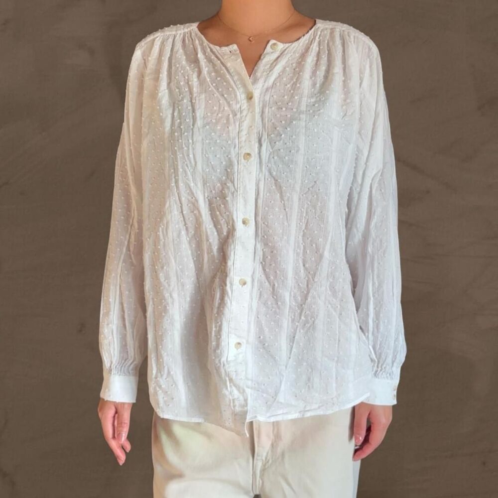 Massimo Dutti white long sleeve blouse button down cotton textured